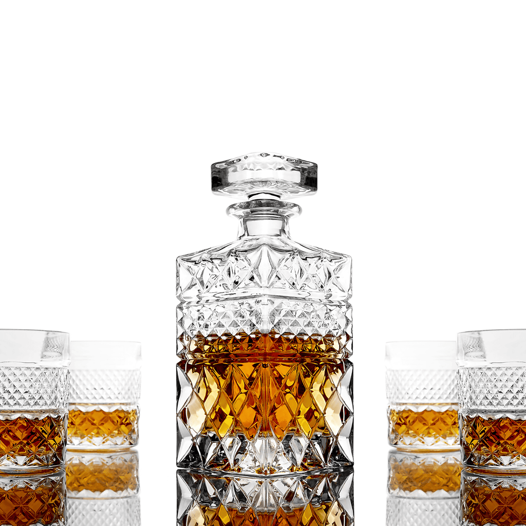 The Whiskey Decanter Gift Set With 4 Whisky Glasses & Handcrafted Whiskey Chilling Stones