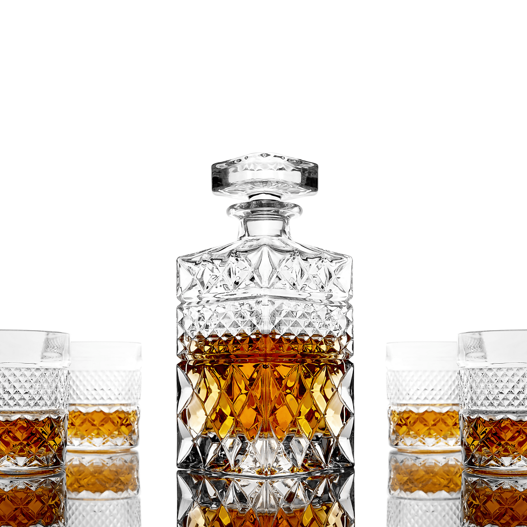 The Whiskey Decanter Gift Set With 4 Whisky Glasses & Handcrafted Whiskey Chilling Stones