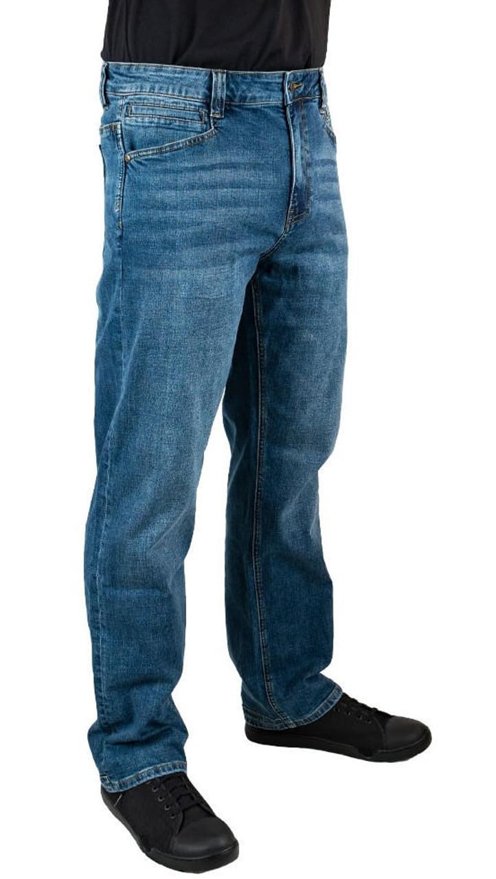 LA Police Gear Mens Terrain Flex Relaxed Fit Tactical Jeans Comfortable Stretch Denim Jean EDC Stretch Waistband Jeans - Vintage Wash - 38 x 36