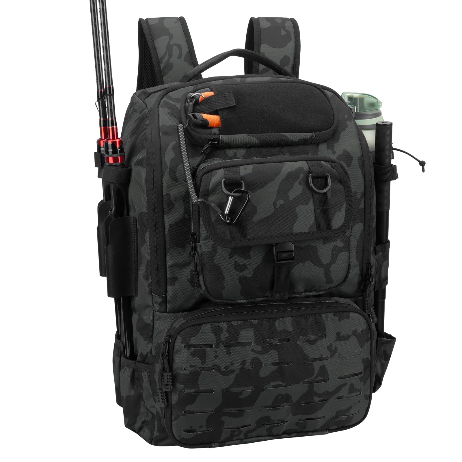 Pyrrhus Fishing Tackle Backpack w/Rod Holders & Gear Rack for Men and Women- 40L Waterproof Large Tactical Bag for Fishing