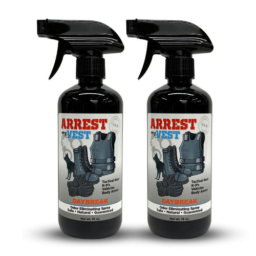 Arrest My Vest Military Grade Odor Eliminating Spray for Body Armor Tactical Gear and K9 Equipment. Safe on All Ballistic Vests Fabrics & Police Gear - Daybreak Fragrance - 2 16 oz Bottles
