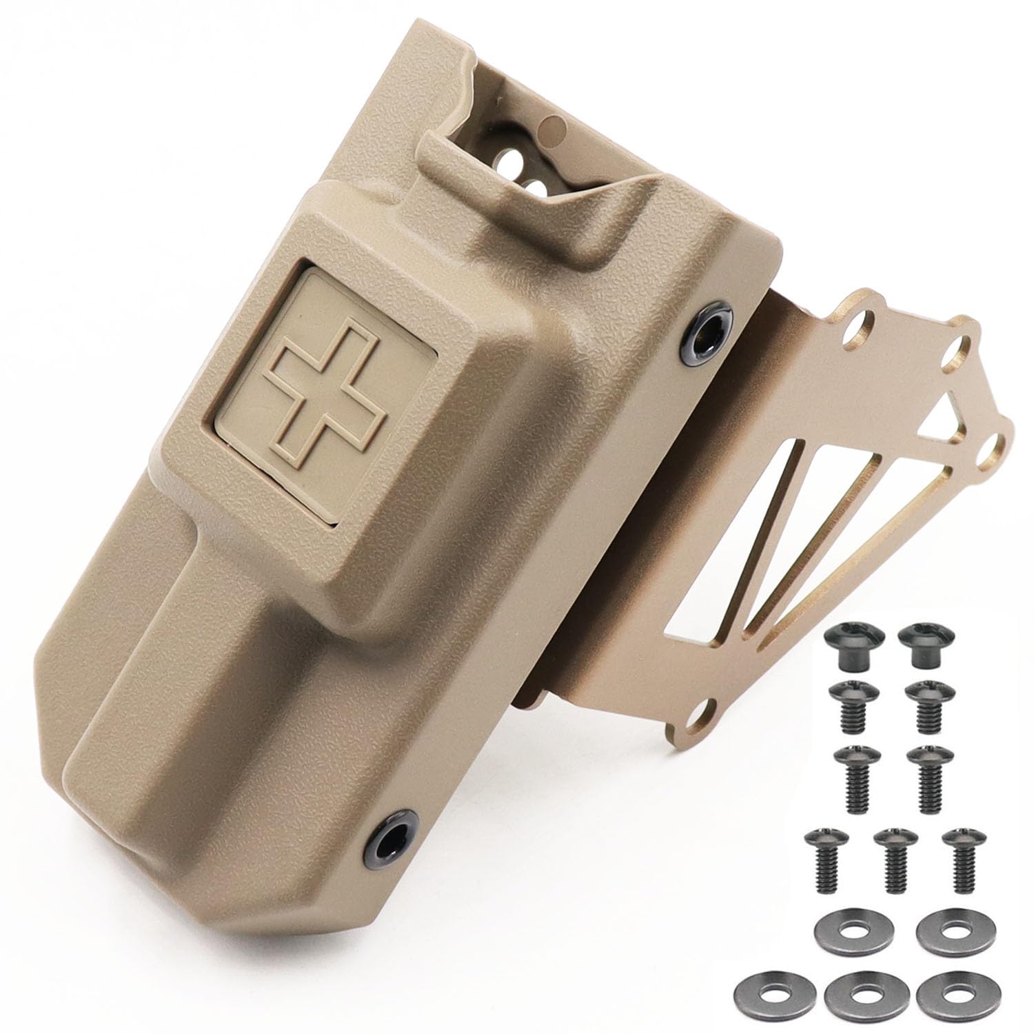Tactical Tourniquet Holder Adapter for Gun Holster Mount Aluminum QLS Police Gear Accessories for 3-Hole Right Holster (Set-Tan)