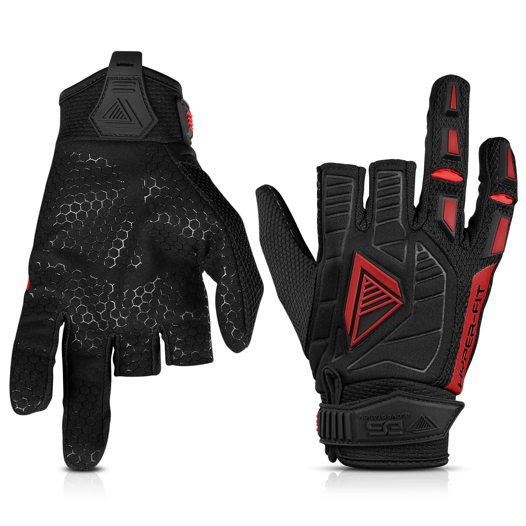 Glove Station Hyper-Fit Tactical Shooting & Work Gloves - Red Small - 2 Fingerless Design Paintball & Airsoft Gear for Men with Outstanding Grip for Combat Hunting Shooting & Work