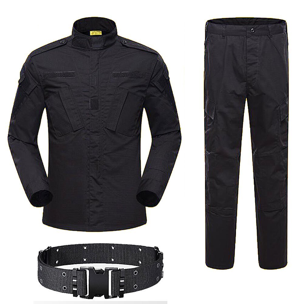 HANSTRONG GEAR Men Tactical BDU Combat Uniform Jacket Shirt & Pants Suit for Army Military Airsoft Paintball Hunting Shooting War Game Black(S)