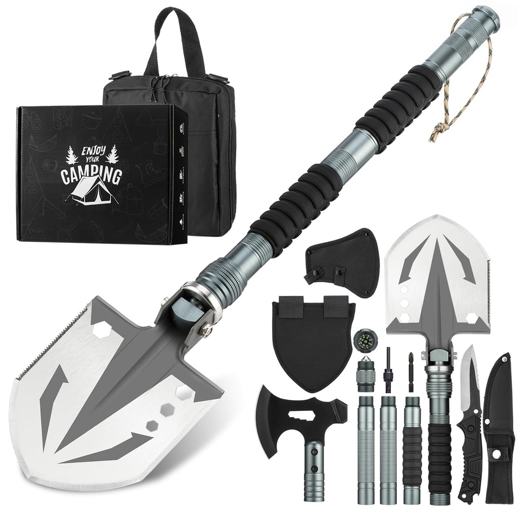 ZENHOSIT Survival Shovel with Camping Axe: Multifunctional Tactical Gear for Outdoor Adventure - 180 Degree Folding Camping Shovel Multi-Tool with Carry Pouch for Outdoor Camping Hiking