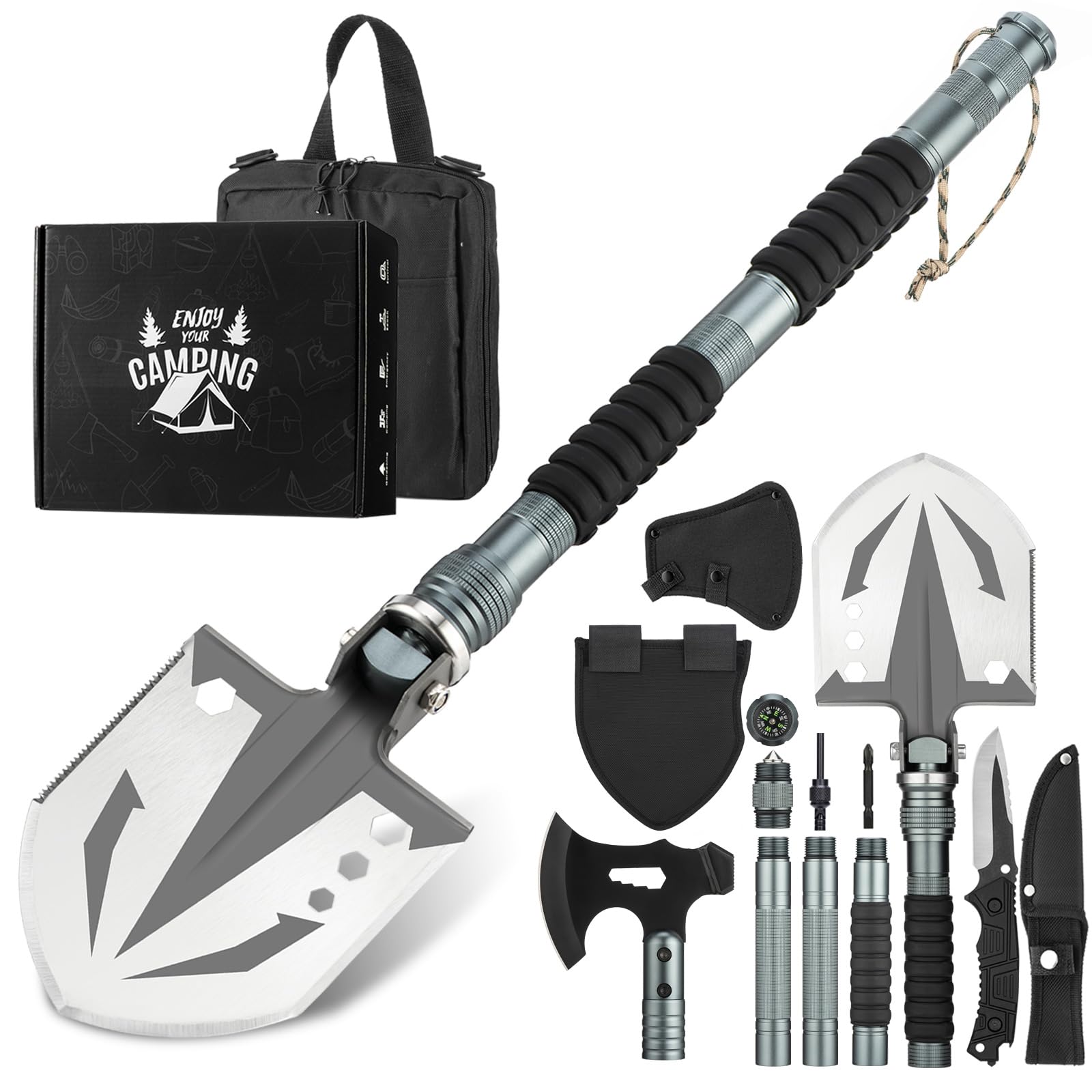 ZENHOSIT Survival Shovel with Camping Axe: Multifunctional Tactical Gear for Outdoor Adventure - 180 Degree Folding Camping Shovel Multi-Tool with Carry Pouch for Outdoor Camping Hiking