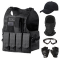 Ouraqto Tactical Vest Set for Men Airsoft Paintball Vest Airsoft Gear and Equipment with HatGloveVisorGoggles（Black）