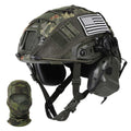 TUMHUTS Tactical Helmet with HeadsetAdjustable Helmet with Helmet Cover and Fcae Mask for Cosplay Military Tactical Airsoft Gear (STE-F)