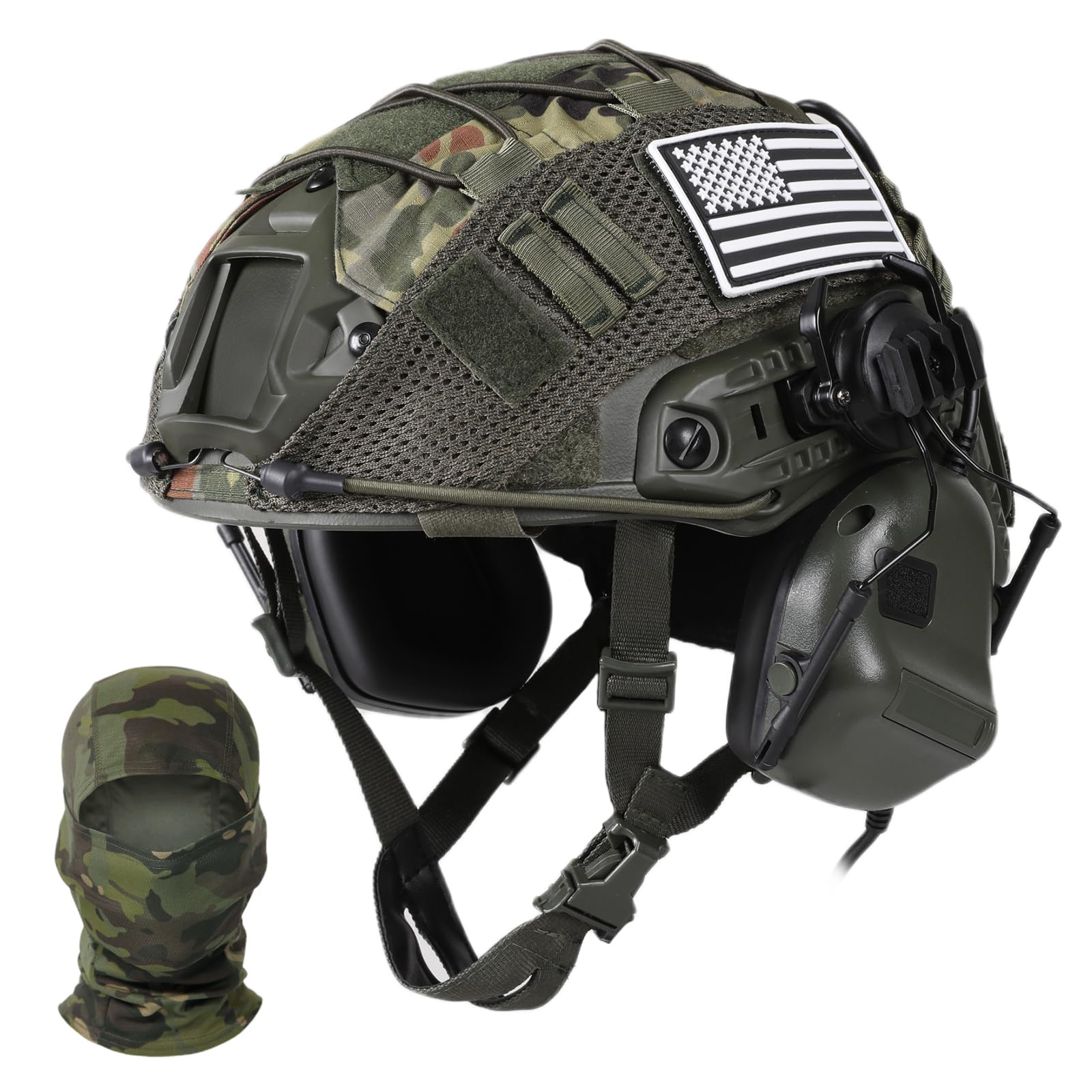 TUMHUTS Tactical Helmet with HeadsetAdjustable Helmet with Helmet Cover and Fcae Mask for Cosplay Military Tactical Airsoft Gear (STE-F)